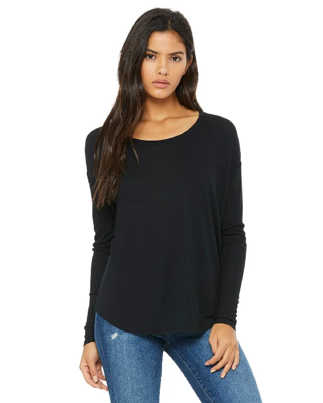 Bella+Canvas Ladies Flowy Long Sleeve T-Shirt with 2x1 Sleeves | Black