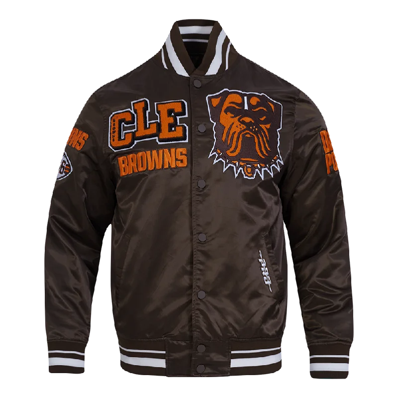 NFL CLEVELAND BROWNS MASHUP MEN'S RIB SATIN JACKET (BROWN)