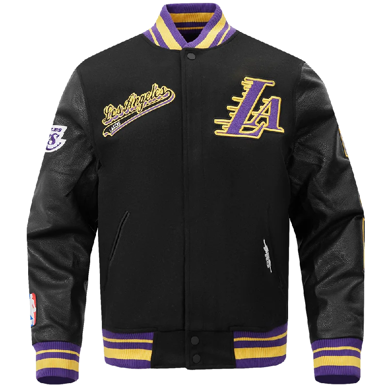 NBA LOS ANGELES LAKERS SCRIPT TAIL MEN'S RIB WOOL VARSITY (BLACK/PURPLE)