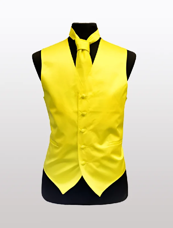 Men's Solid Satin Yellow Tuxedo Vest