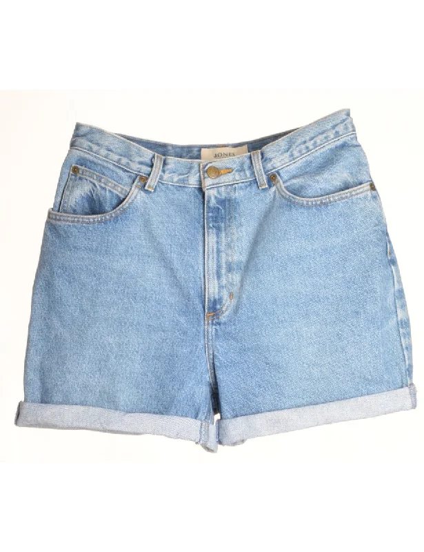 Label Rolled Hem Stone Wash Denim Shorts