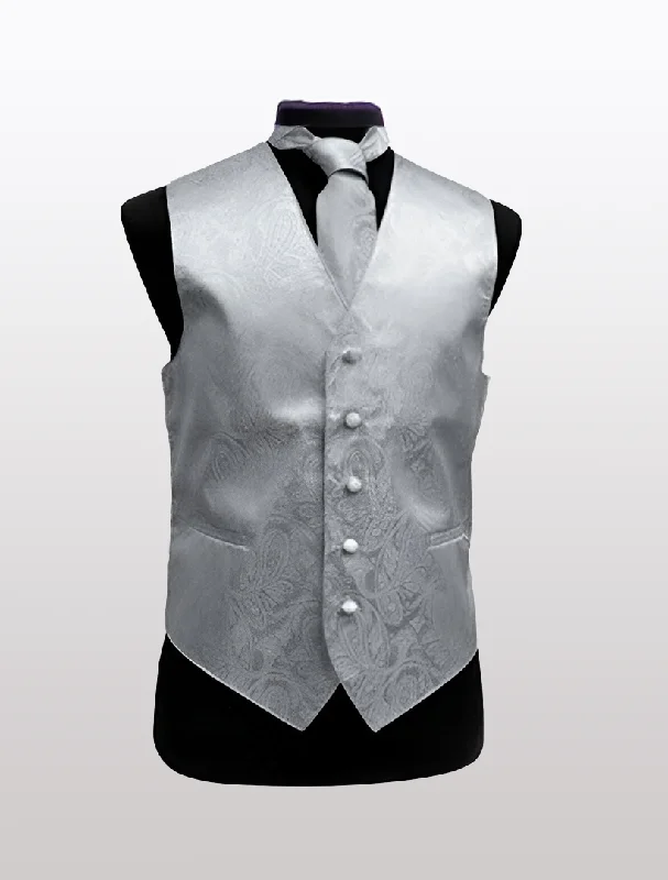 Men's Paisley Silver Tuxedo Vest