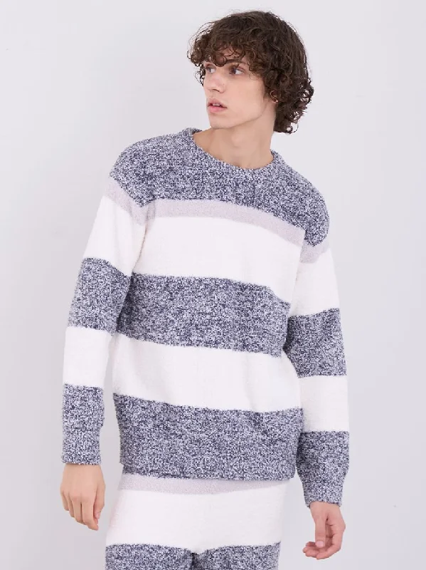 Mens Powder Melange Border Fuzzy Pullover Sweater