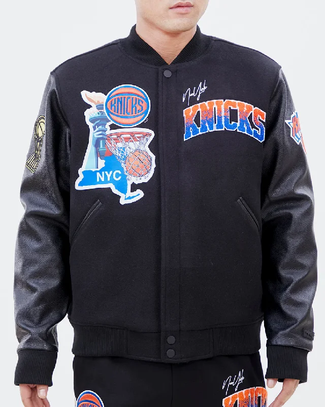 NBA NEW YORK KNICKS HOMETOWN WOOL MEN'S VARSITY JACKET (BLACK)