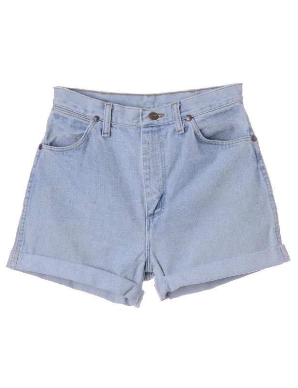 Label Roll Hem Light Wash Denim Shorts