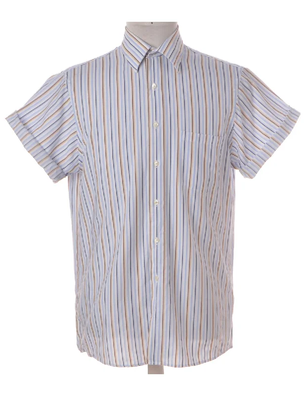 Label Roll Sleeve Stripy Shirt