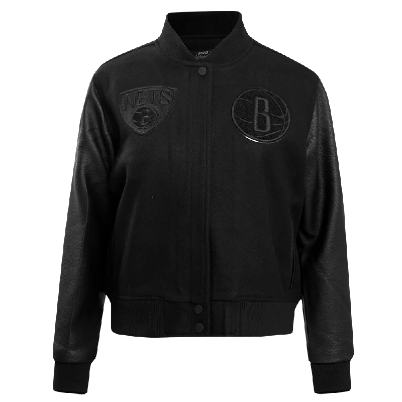 NBA BROOKLYN NETS TRIPLE BLACK WOOL WOMEN'S VARSITY JACKET (TRIPLE BLACK)