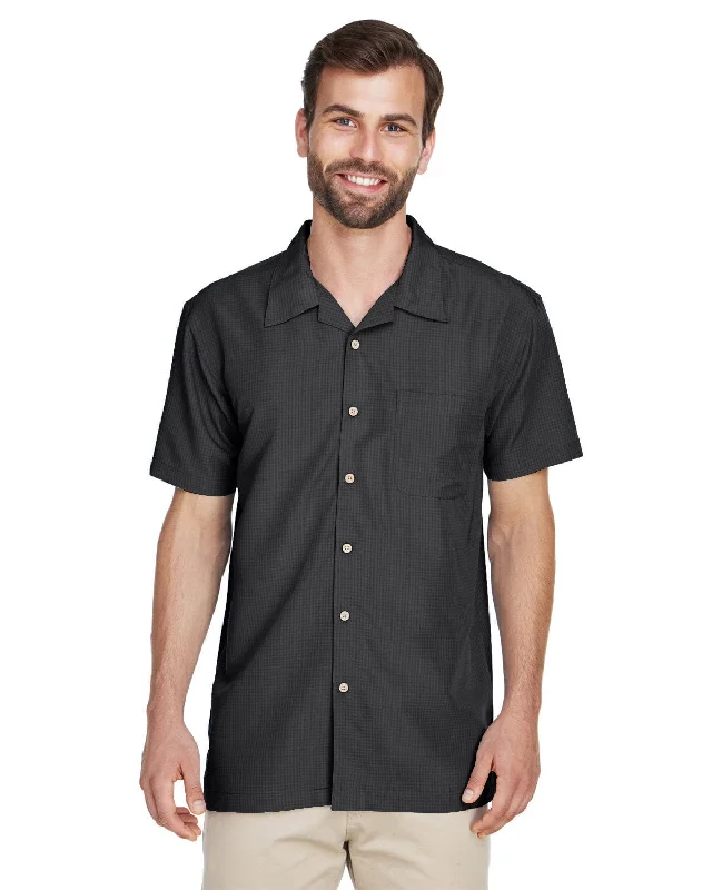 Harriton Barbados Textured Camp Shirt | Black