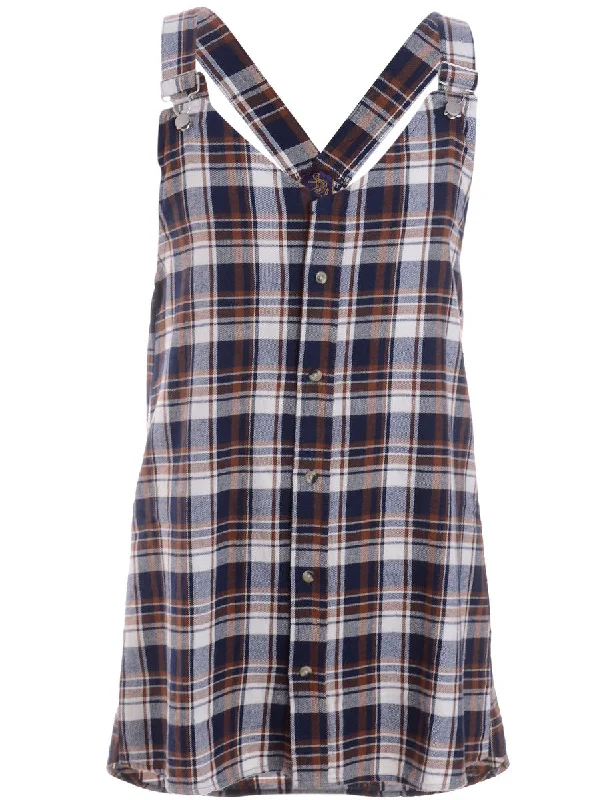 Label Plaid Pinafore Shirt Dress