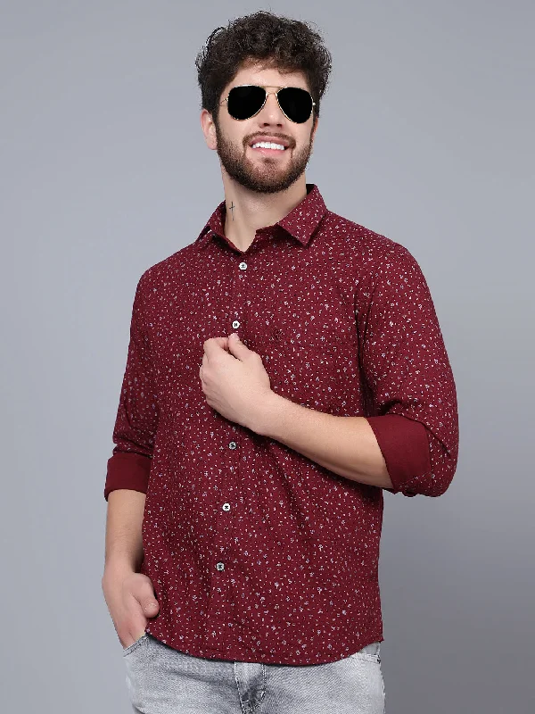 Men's Maroon Casual Floral Print Full Sleeve Shirt