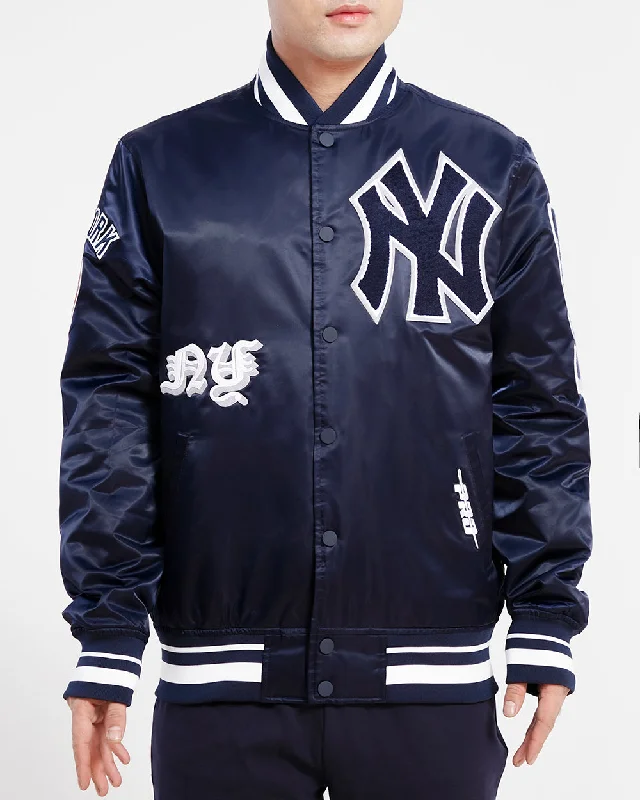 MLB NEW YORK YANKEES OLD ENGLISH MEN'S SATIN JACKET (MIDNIGHT NAVY)