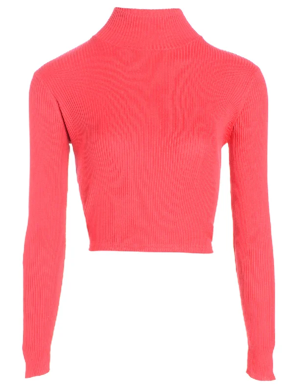 Label Red Cropped Ribbed Knit