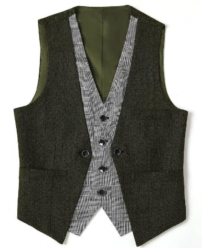 Double Collar Herringbone V Neck Waistcoat