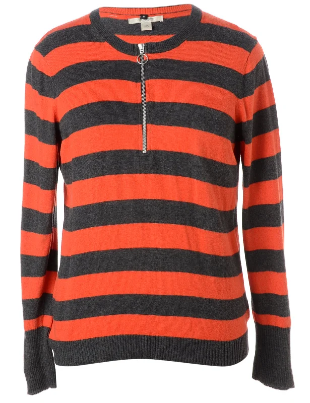 Label Orange Zip Front Knitted Jumper