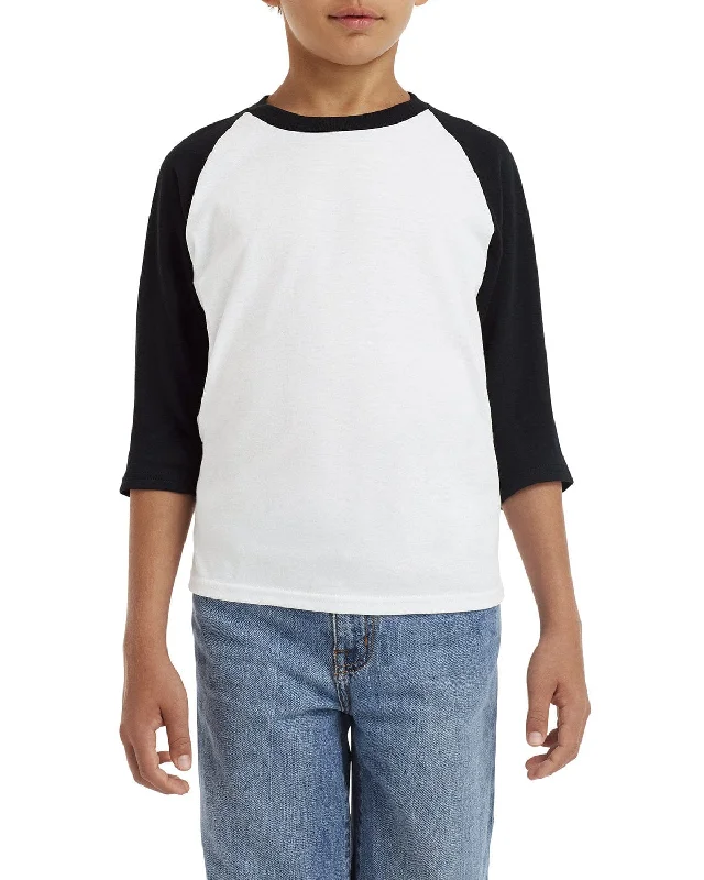 Gildan Youth Heavy Cotton 3/4-Raglan Sleeve T-Shirt | White/ Black