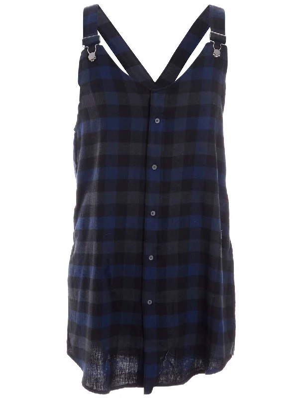 Label Plaid Pinafore Shirt Dress