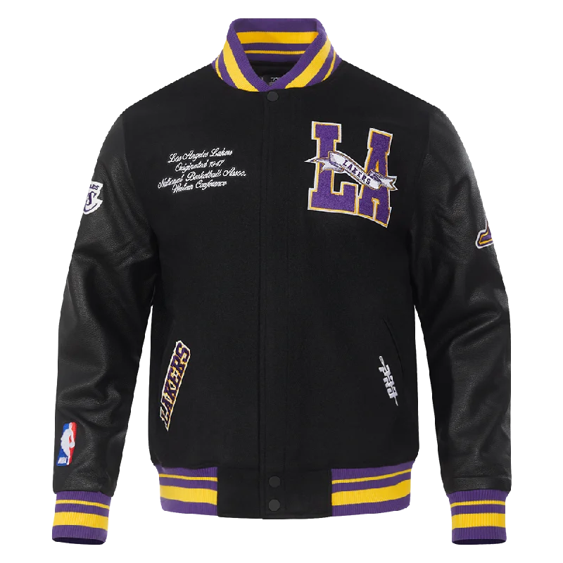 NBA LOS ANGELES LAKERS TEAM PENNANTS MEN'S RIB WOOL VARSITY JACKET (BLACK/PURPLE)