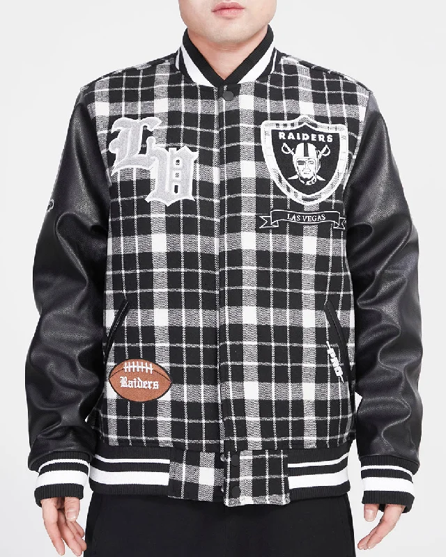 NFL LAS VEGAS RAIDERS PRO PREP PLAID WOOL VARSITY JACKET (WHITE/BLACK)