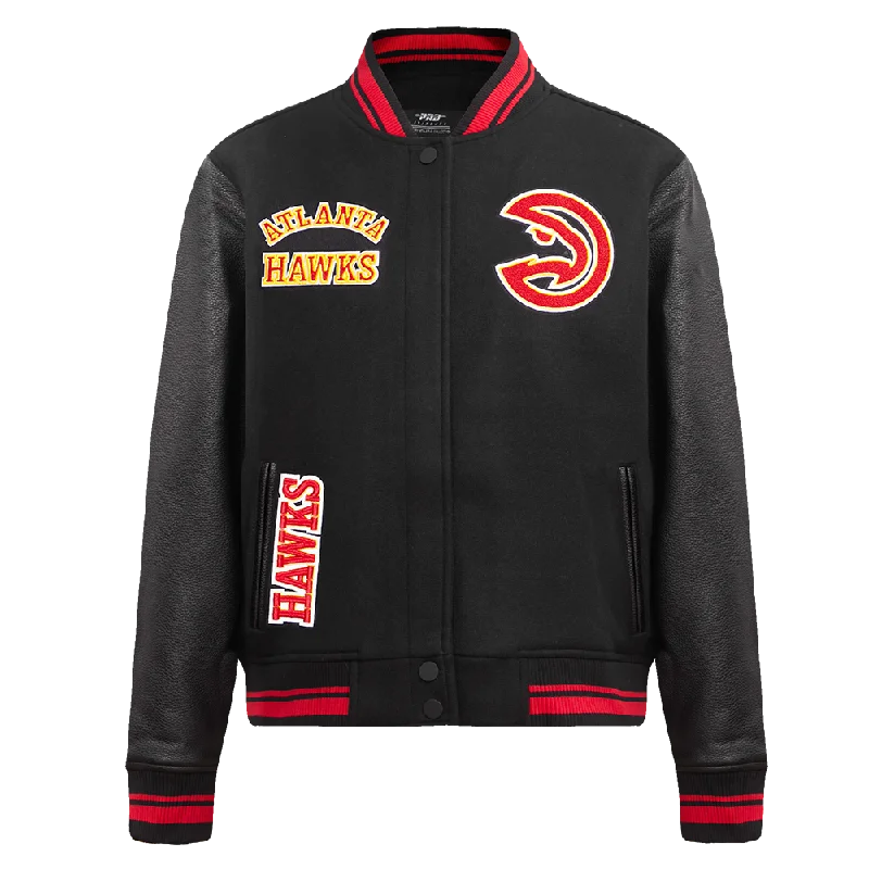 NBA ATLANTA HAWKS RETRO CLASSIC WOMEN'S RIB WOOL VARSITY JACKET (BLACK/RED/BLACK)