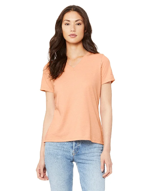 Bella+Canvas Ladies Missy V-Neck T-Shirt | Heather Peach