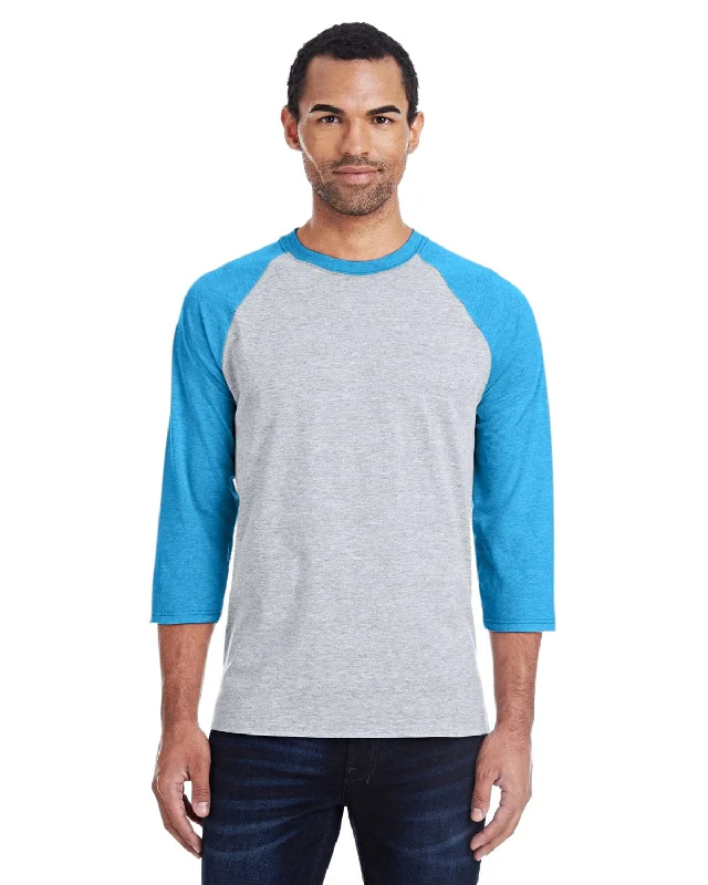 Hanes Mens X-Temp Baseball T-Shirt | Lt Stl/ N Bl Hth