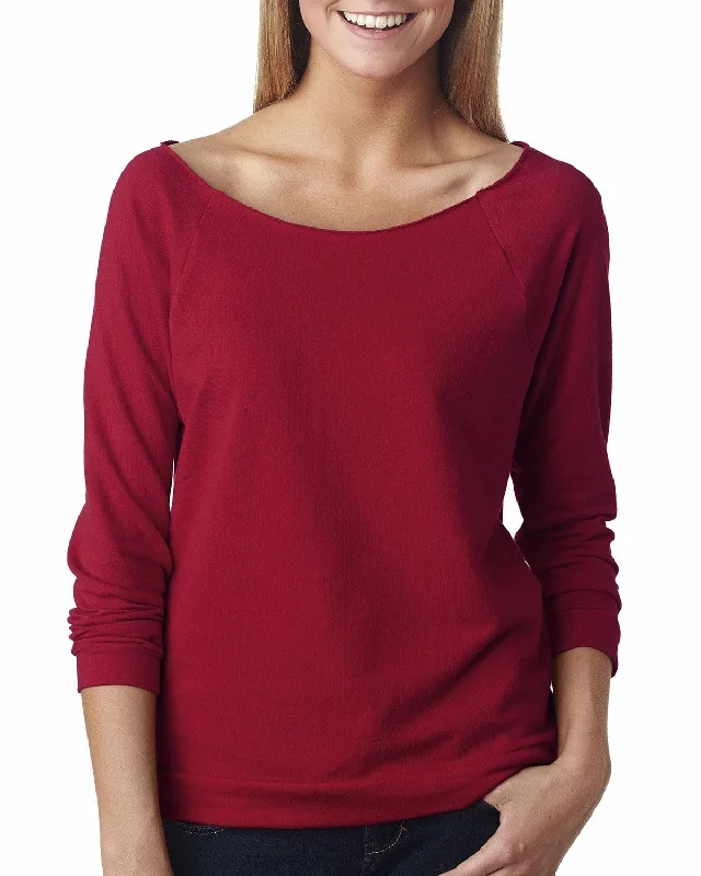 Next Level Ladies French Terry Raw-Edge 3/4-Sleeve Raglan Tee | Cardinal