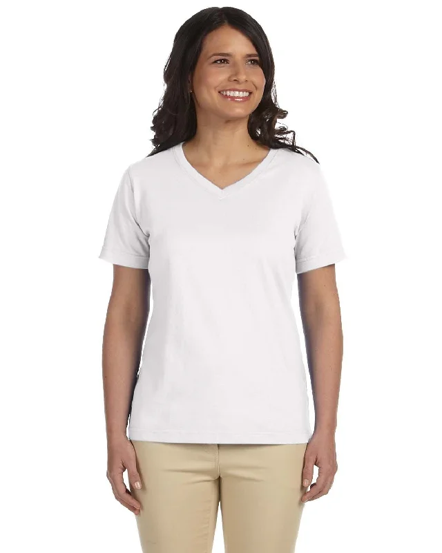 LAT Ladies Combed Cotton V-Neck T-Shirt | White