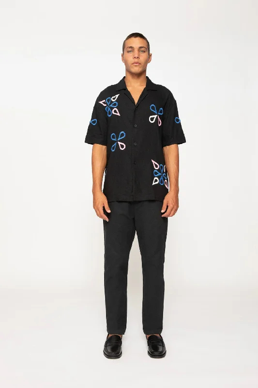 Conrad Geo Embroidery Shirt | Final Sale - Black