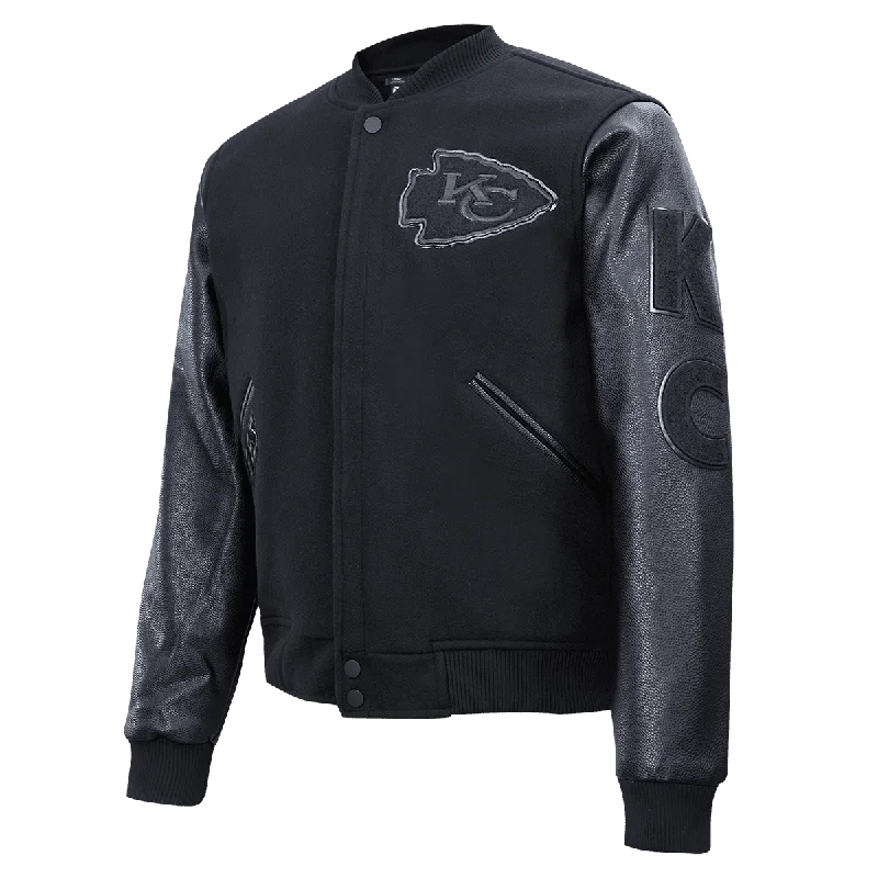 NFL KANSAS CITY CHIEFS TRIPLE BLACK LOGO MEN'S VARSITY JACKET (TRIPLE BLACK)