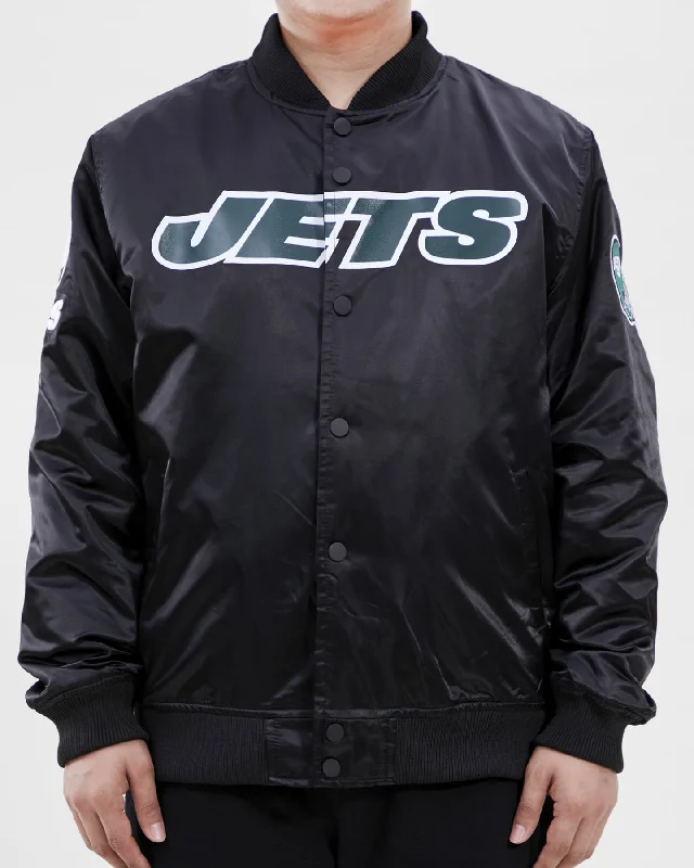 NFL NEW YORK JETS TEAM BIG LOGO MEN'S SATIN JACKET (BLACK)