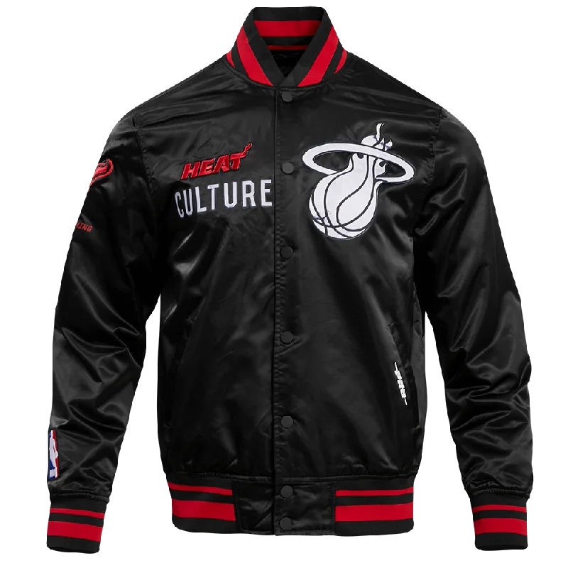 NBA MIAMI HEAT CHEST HEAT CULTURE MEN'S RIB SATIN JACKET (BLACK/RED/BLACK)