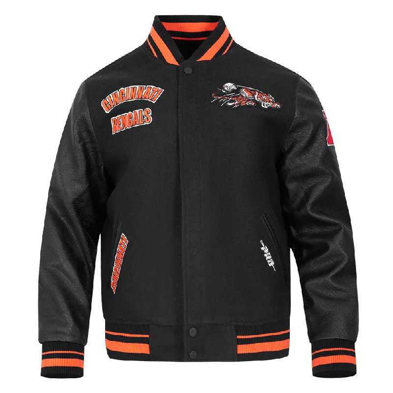 NFL CINCINNATI BENGALS RETRO CLASSIC MEN'S RIB WOOL VARSITY JACKET (BLACK/ORANGE)