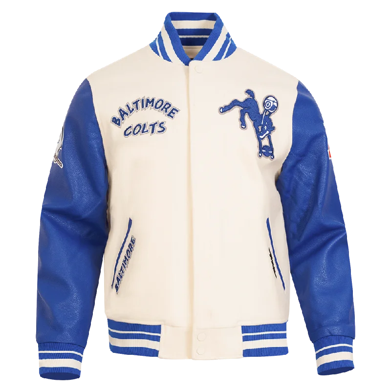 NFL BALTIMORE COLTS RETRO CLASSIC MEN'S RIB WOOL VARSITY JACKET (EGGSHELL/ ROYAL BLUE)