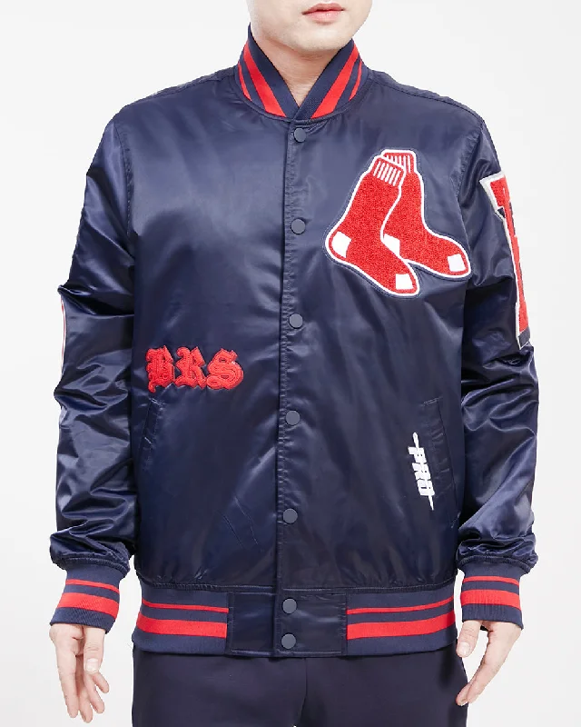 MLB BOSTON RED SOX OLD ENGLISH MEN'S SATIN JACKET (MIDNIGHT NAVY)