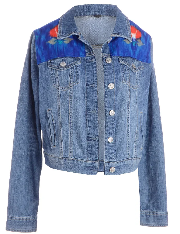 Label Patterned Panel Denim Jacket