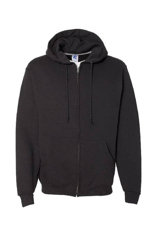 Russell Athletic Mens Dri Power Moisture Wicking Full Zip Hooded Sweatshirt Hoodie w/ Pockets - Black