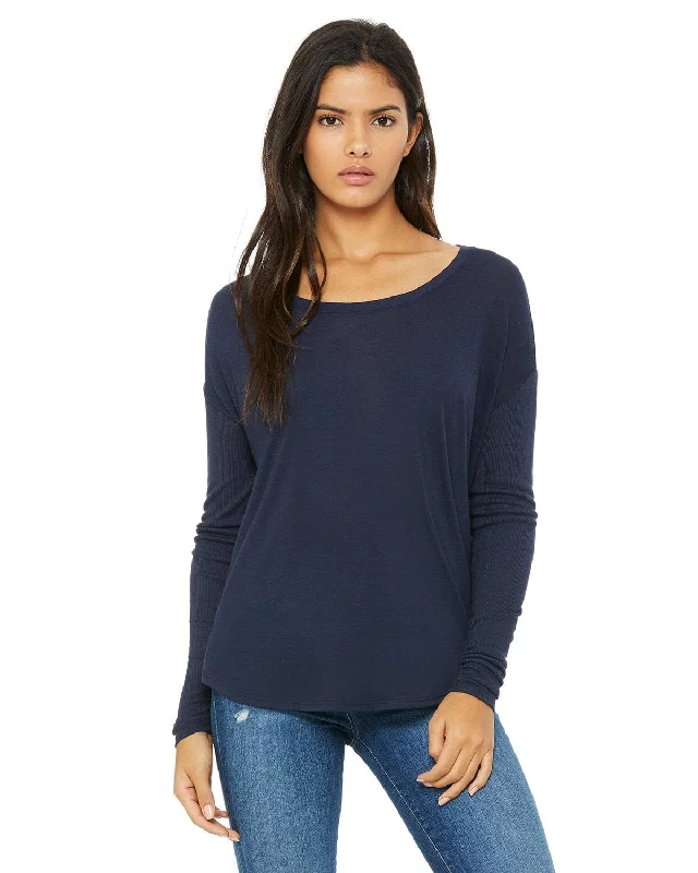 Bella+Canvas Ladies Flowy Long Sleeve T-Shirt with 2x1 Sleeves | Midnight