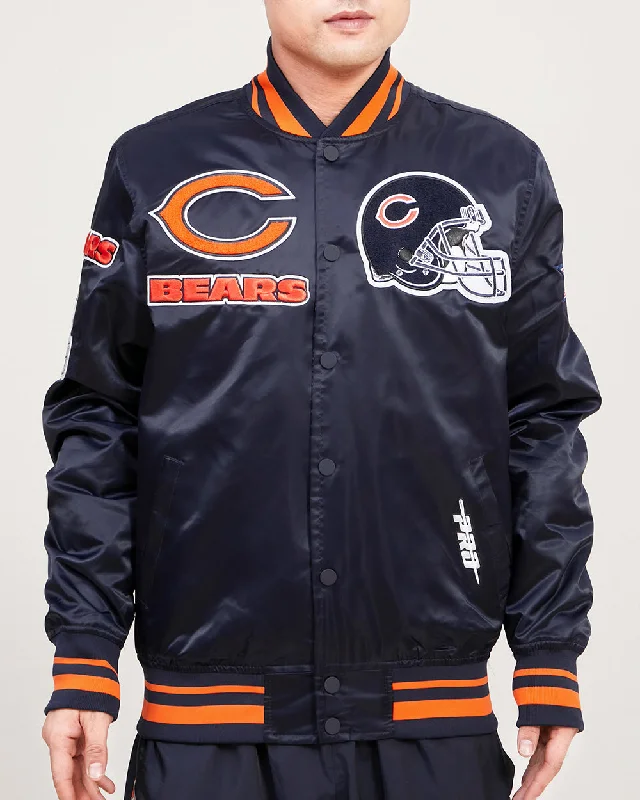 NFL CHICAGO BEARS MASH UP SATIN JACKET (MIDNIGHT NAVY/ORANGE/ MIDNIGHT)