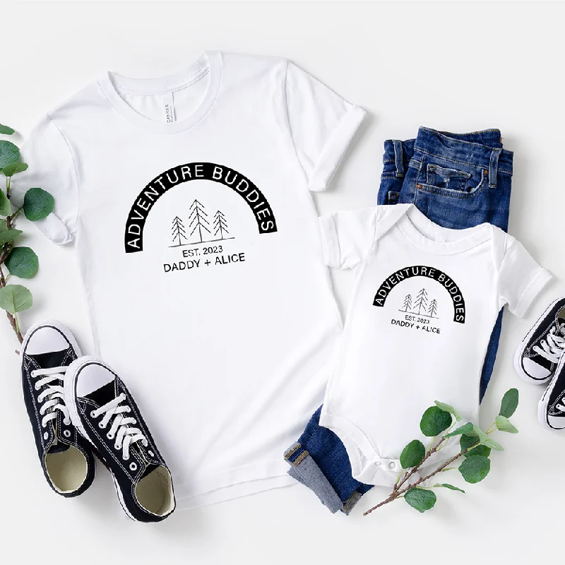 Personalised Adventure Buddies Dad & Baby Matching T-Shirt/Bodysuit White