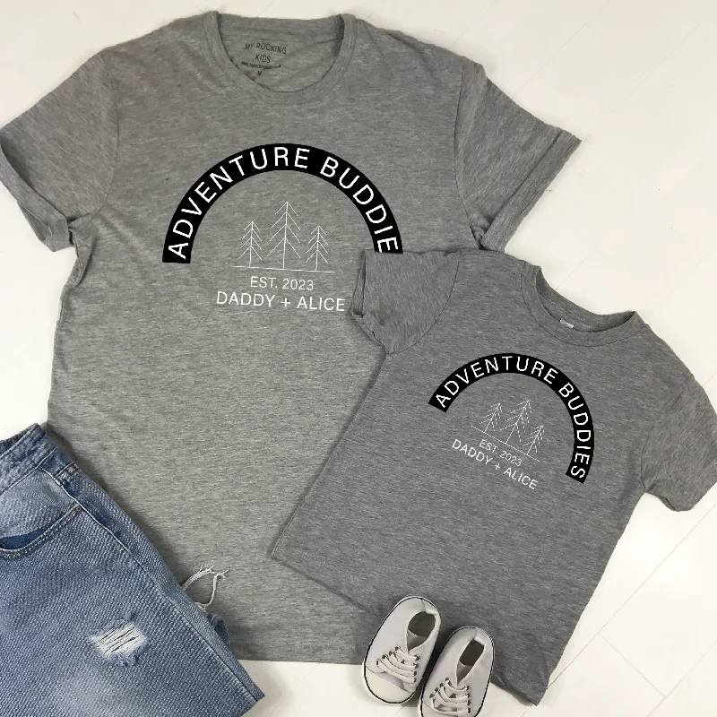 Personalised Adventure Buddies Dad & Baby Matching T-Shirt Grey