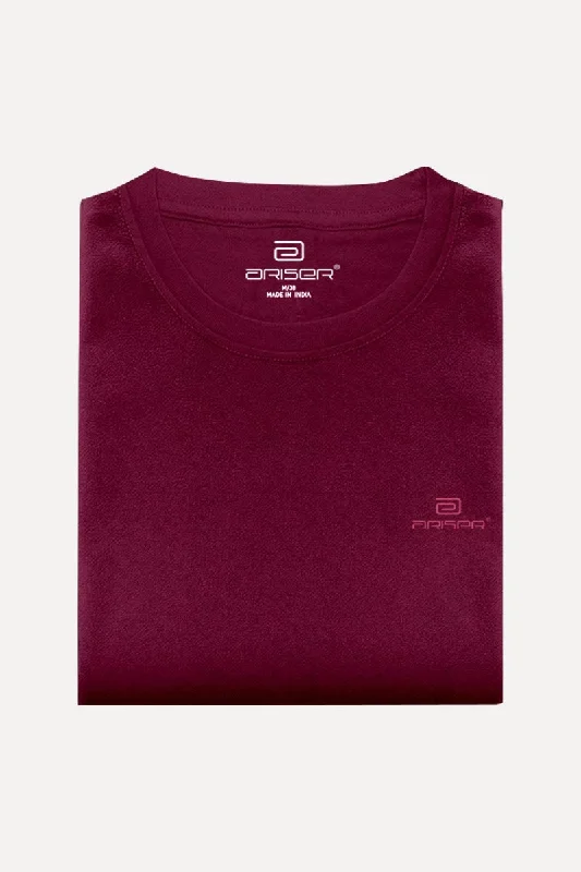 Round Neck - Maroon Solid T-Shirts For Men | Ariser