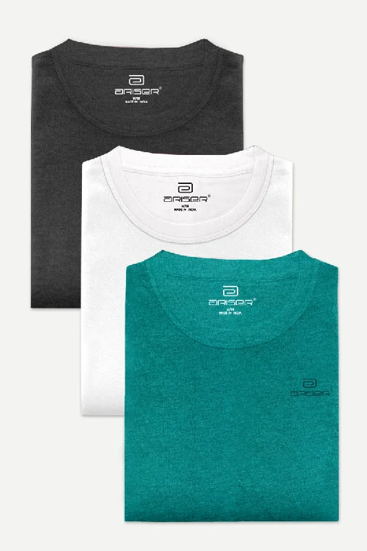 Round Neck -  Solid T-Shirt Pack Of 3 Combo For Men | Ariser