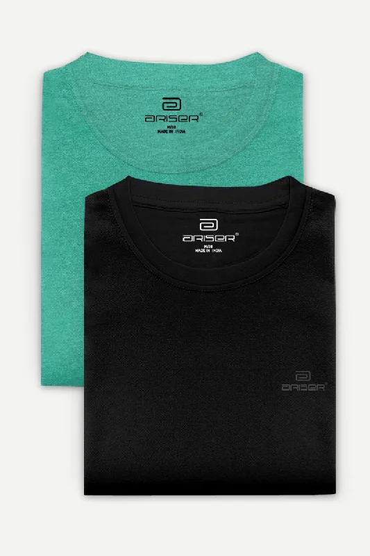 Round Neck - Light Green and Black Solid T-Shirt Pack Of 2 Combo For Men | Ariser