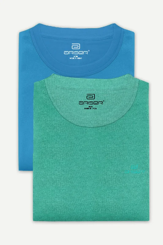 Round Neck - Blue and Light Green Solid T-Shirt Pack Of 2 Combo For Men | Ariser