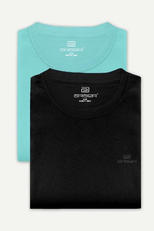 Round Neck - Pastel Green and Black Solid T-Shirt Pack Of 2 Combo For Men | Ariser