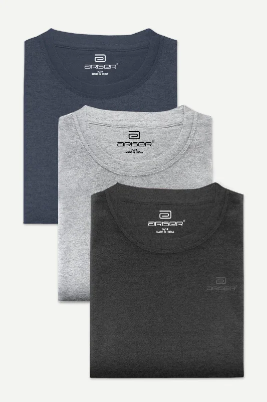 Round Neck - Solid T-Shirt Pack Of 3 Combo For Men | Ariser