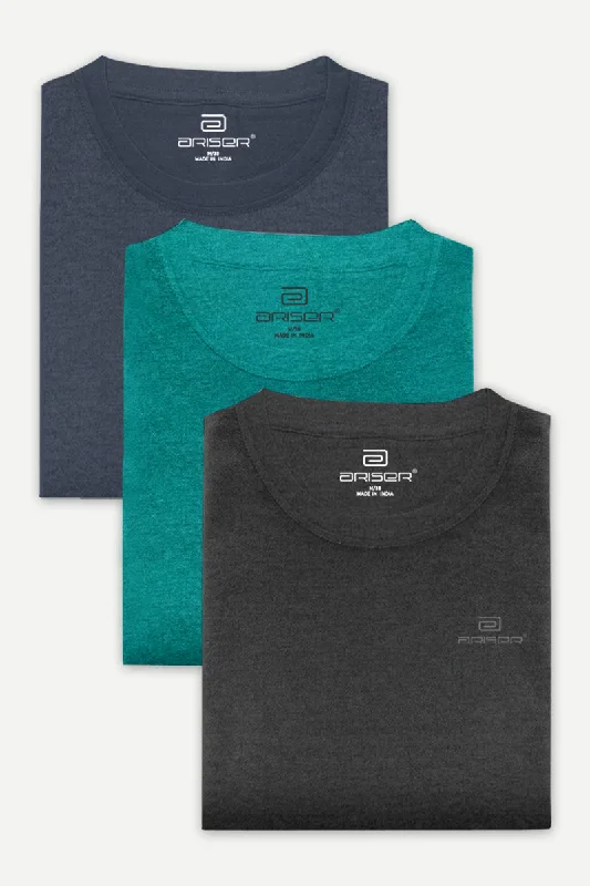 Round Neck -  Solid T-Shirt Pack Of 3 Combo For Men | Ariser