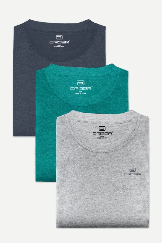 Round Neck -  Solid T-Shirt Pack Of 3 Combo For Men | Ariser