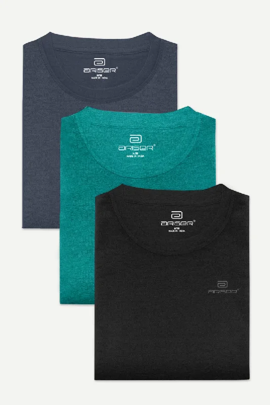 Round Neck -  Solid T-Shirt Pack Of 3 Combo For Men | Ariser