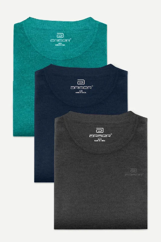 Round Neck - Solid T-Shirt Pack Of 3 Combo For Men | Ariser